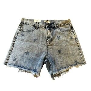 Umgee Star Pattern Acid Mineral Light Wash Cut Off  Denim Jean Shorts - Size 7